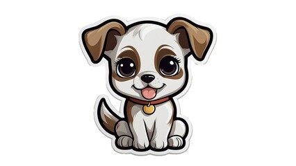Obraz premium Happy baby puppy sitting isolated on white background, cute cartoon illustration