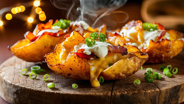 Capture the essence of Potato Skins in a mouthwatering food photography shot