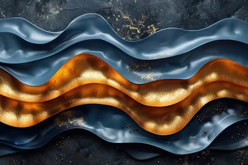 Fototapeten abstract black and gold waves pattern background © krishnendu