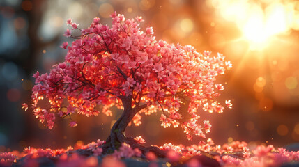 Pink lapacho tree at sun´s back light.