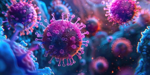 Fototapeta na wymiar Microscopic view on virus bacteria cells