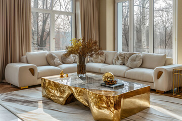 Gold marble furniture. Generative AI