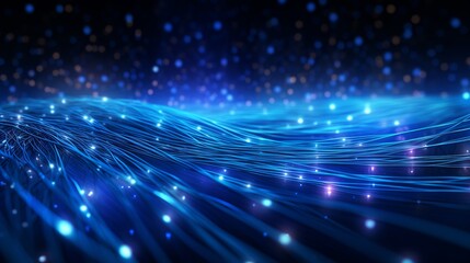 Fototapeta na wymiar Computer-generated abstract background featuring blue-glowing interconnected fiber optic cables in 3D rendering.