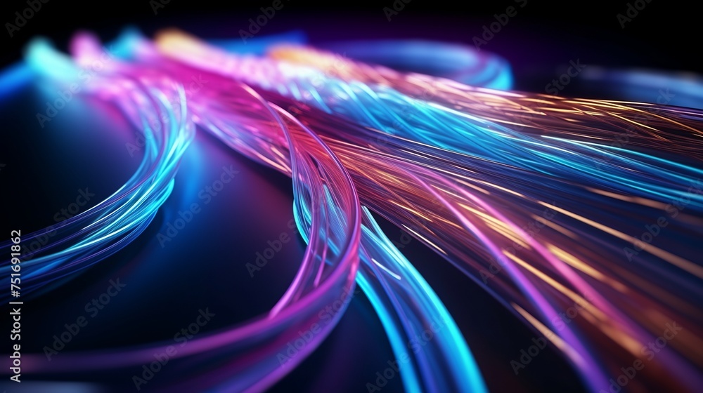 Poster computer-generated abstract background featuring colorful new technology with fiber optic cables in 