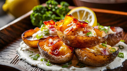 Capture the essence of Potato Skins in a mouthwatering food photography shot