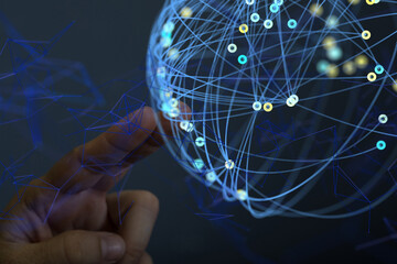 Global network. Blockchain. 3D illustration. Neural networks and artificial intelligence. Abstract ...