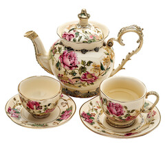 Vintage Tea Set, transparent background, isolated image, generative AI