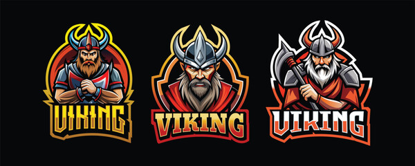 viking esport gaming logo. set of viking mascot design