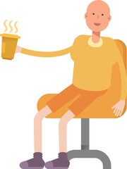Bald Man Character Drinking Coffee
