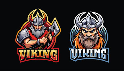 viking esport gaming logo. set of viking mascot design