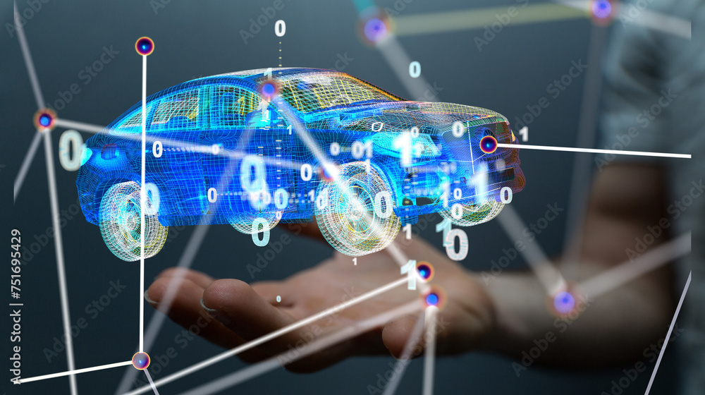 Poster network holding in hand 3d connection data