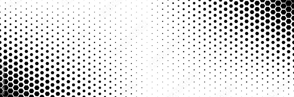 Aufkleber horizontal black halftone of hexagon design for pattern and background.