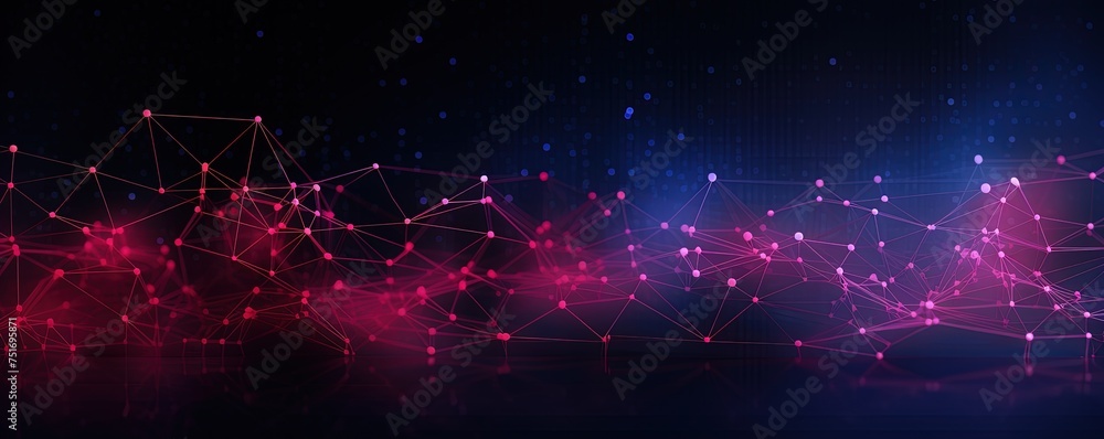 Poster Texture of abstract future technology lines with dots connection mesh background banner illustration Connection digital data and big data concept. Digital datail dark blue red pink,
