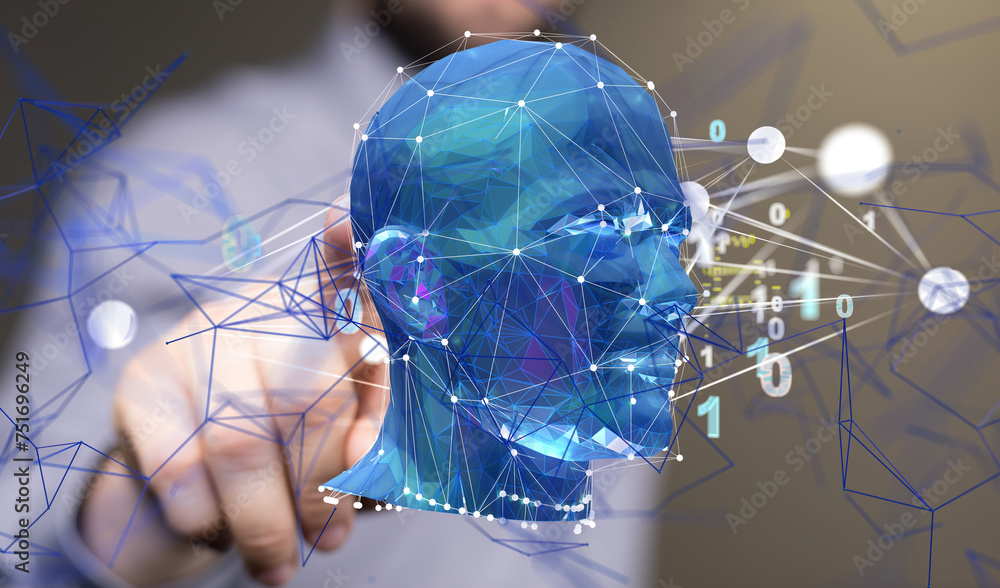 Aufkleber Digital cyberspace with particles and Digital data network connections concept. - neural network exposure digital