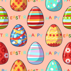 Happy Easter seamless pattern. Easter eggs with traditional floral or geometric pattern