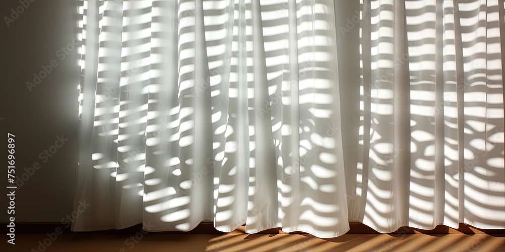 Poster intriguing shadow patterns cast on stylish curtains by sunlight filtering through a window