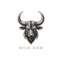 Creative Bull or cow head logo on white and black background vector template. Stylized buffalo mascot design. Animals silhouette illustration.