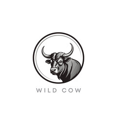 Creative Bull or cow head logo on white and black background vector template. Stylized buffalo mascot design. Animals silhouette illustration.