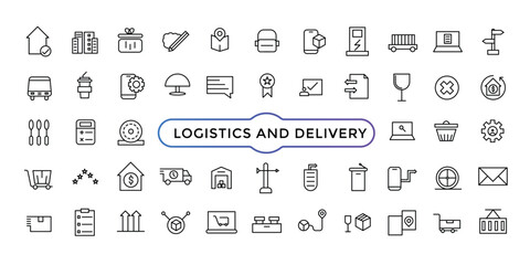 Logistics and Delivery Icons. Truck Delivery Related Vector Line Icons. Contains such Icons as Delivery, Express Shipping. Outline icon collection.