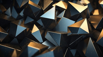 Geometric elegance in 3D abstract of sharp triangles and golden dust