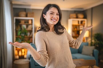 Mature caucasian woman female at home happy smile portrait close up