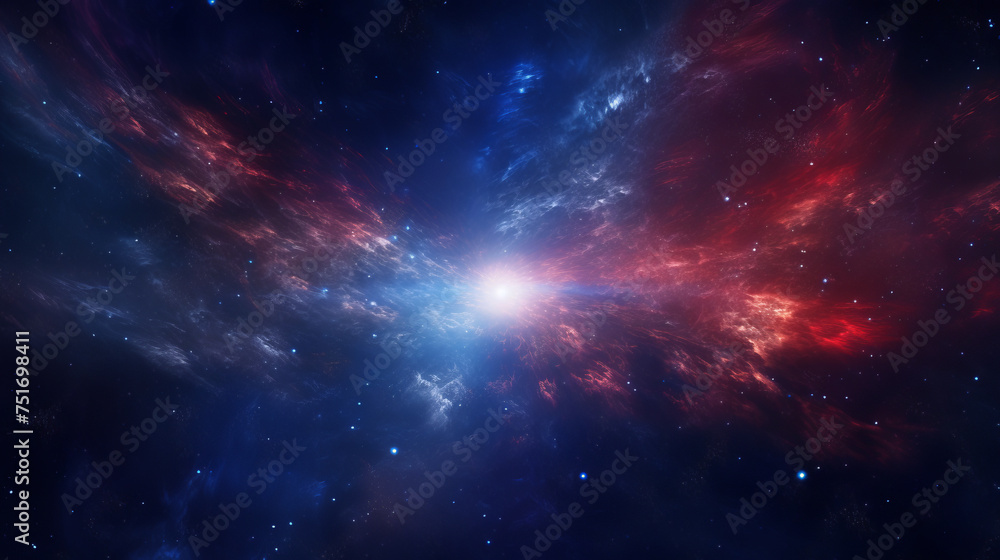 Poster a vivid representation of a cosmic nebula with dense clusters of stars illuminating the vast space