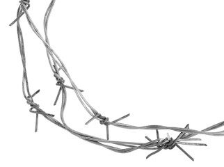 Shiny metal barbed wire isolated on white