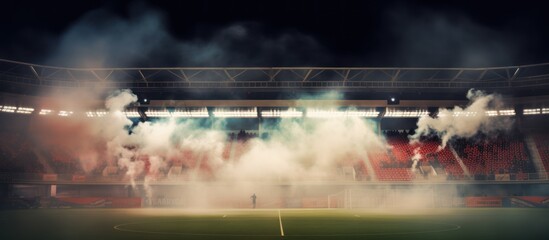 Bright stadium arena light and smoke