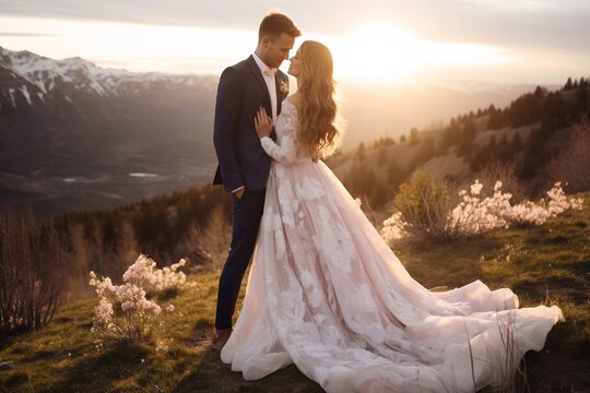 Wedding photo session in the spring mountains