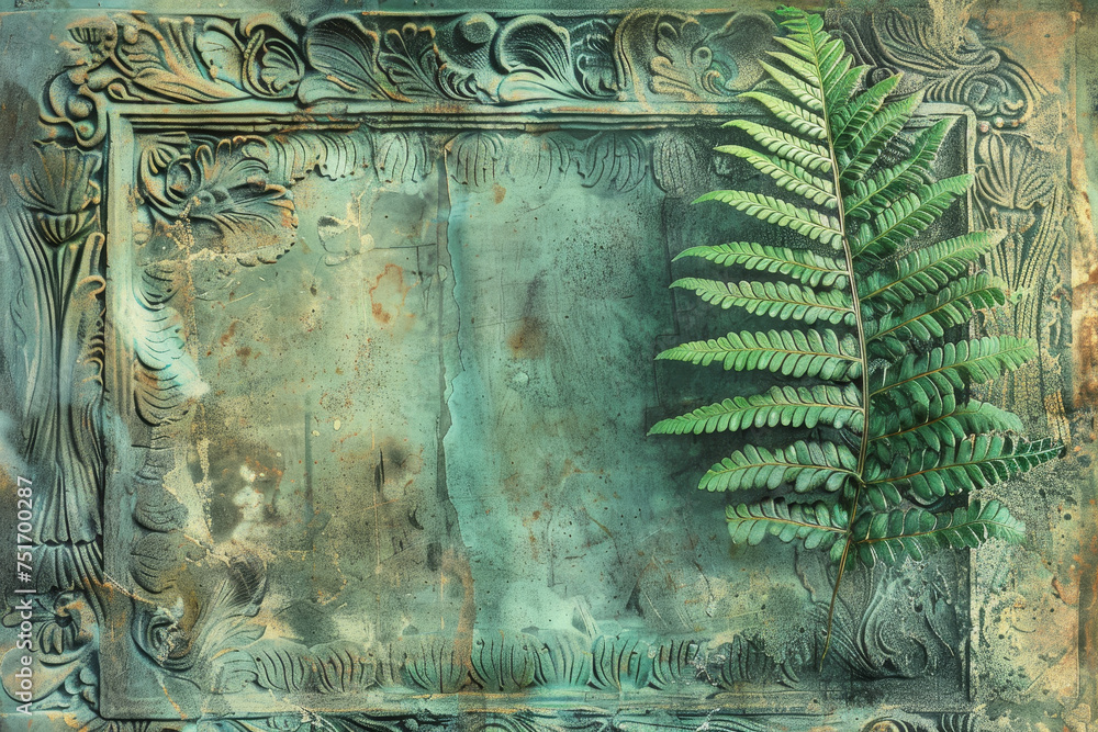 Poster a fern with a green color and a frond and a professional overlay on the ancient