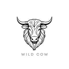 Creative Bull or cow head logo on white and black background vector template. Stylized buffalo mascot design. Animals silhouette illustration.