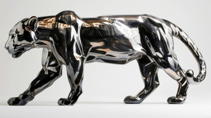 A sleek panther moves gracefully, its fur shimmering in metallic hues - obrazy, fototapety, plakaty