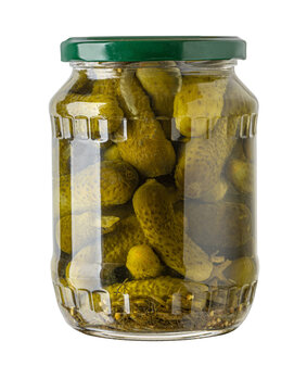 canned cucumbers  in a glass jar