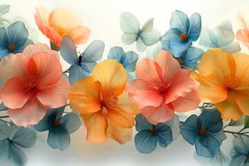 Seamless watercolor flower rainbow design. Rainbows, butterflies, and adorable, vibrant spring flowers