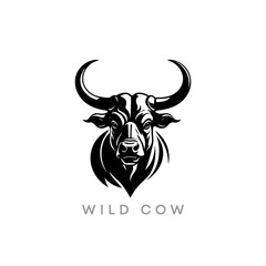 Creative Bull or cow head logo on white background vector template. Stylized buffalo mascot design. Animals silhouette illustration.