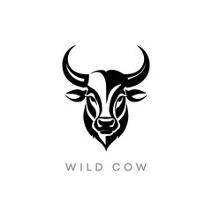 Creative Bull or cow head logo on white background vector template. Stylized buffalo mascot design. Animals silhouette illustration.