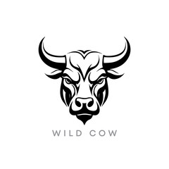 Creative Bull or cow head logo on white background vector template. Stylized buffalo mascot design. Animals silhouette illustration.