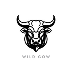 Creative Bull or cow head logo on white background vector template. Stylized buffalo mascot design. Animals silhouette illustration.