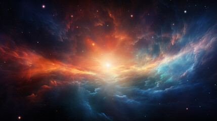 An alluring celestial scene with warm tones and glowing particles resembling a nebulous cosmic cloud