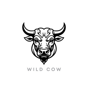 Creative Bull or cow head logo on white background vector template. Stylized buffalo mascot design. Animals silhouette illustration.
