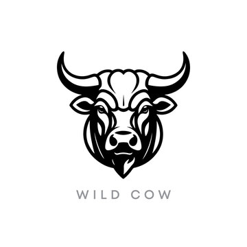 Creative Bull or cow head logo on white background vector template. Stylized buffalo mascot design. Animals silhouette illustration.