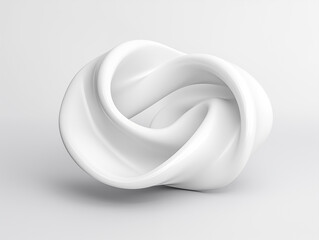 White abstract 3D art with a looped and twisted form on a light backdrop