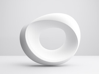 Minimal white 3D abstract ring with a central void on a seamless backdrop