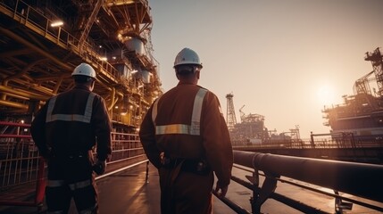 Emergency team workers eliminate an emergency situation on gas production platform