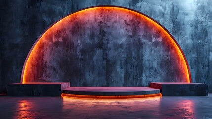3d gray podiums with orange neon light platform for your product generative ai
