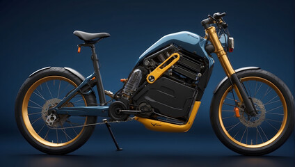 Electric bike chassis, to reveal the battery pack, motor, and other key elements, full view of a bike, vehicle illustration, Autodesk SolidWorks visualize, trending on vehicle design.