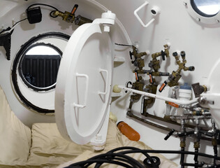 Interior of a white hyperbaric chamber - 751706295