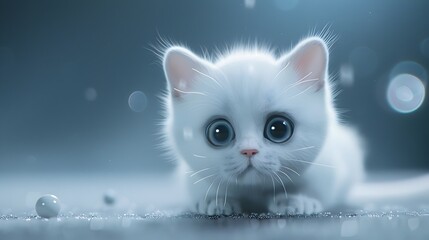 cute white cat with blue eyes generative ai - obrazy, fototapety, plakaty