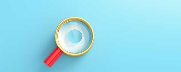 the golden magnifying glass on blue background