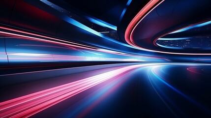 Abstract Motion Curvy Urban Road with Neon Light Effect Applied. Automobile Background Concept.